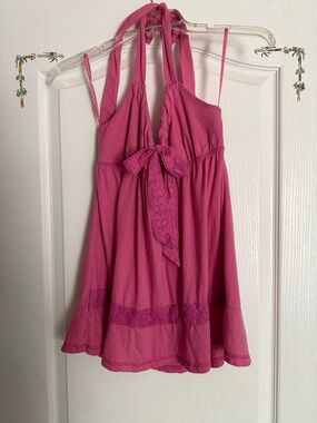 Pink Halter Tie-Front Casual Tank Top